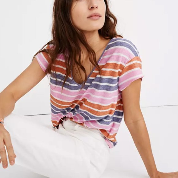 Madewell Tops - Madewell Skyline V-Neck Tee in Elliott Stripe